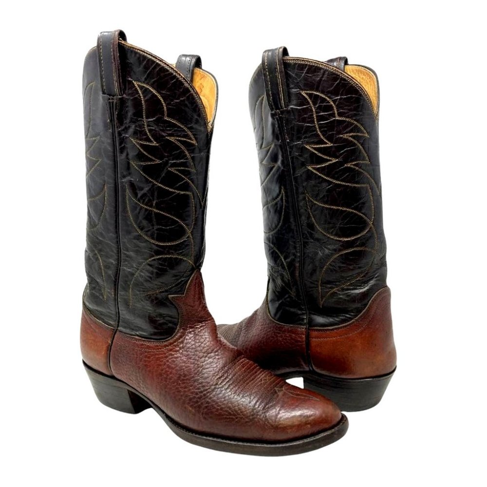 Tony Lama Americana Two Tone Black Brown Western Cowboy Boots - Size 8.5